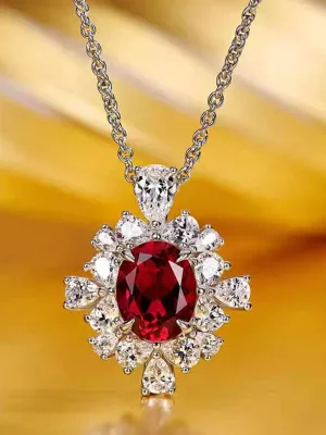 Missord Halo Pear Cut Ruby S925 Silver Pendant Necklace MRL1014