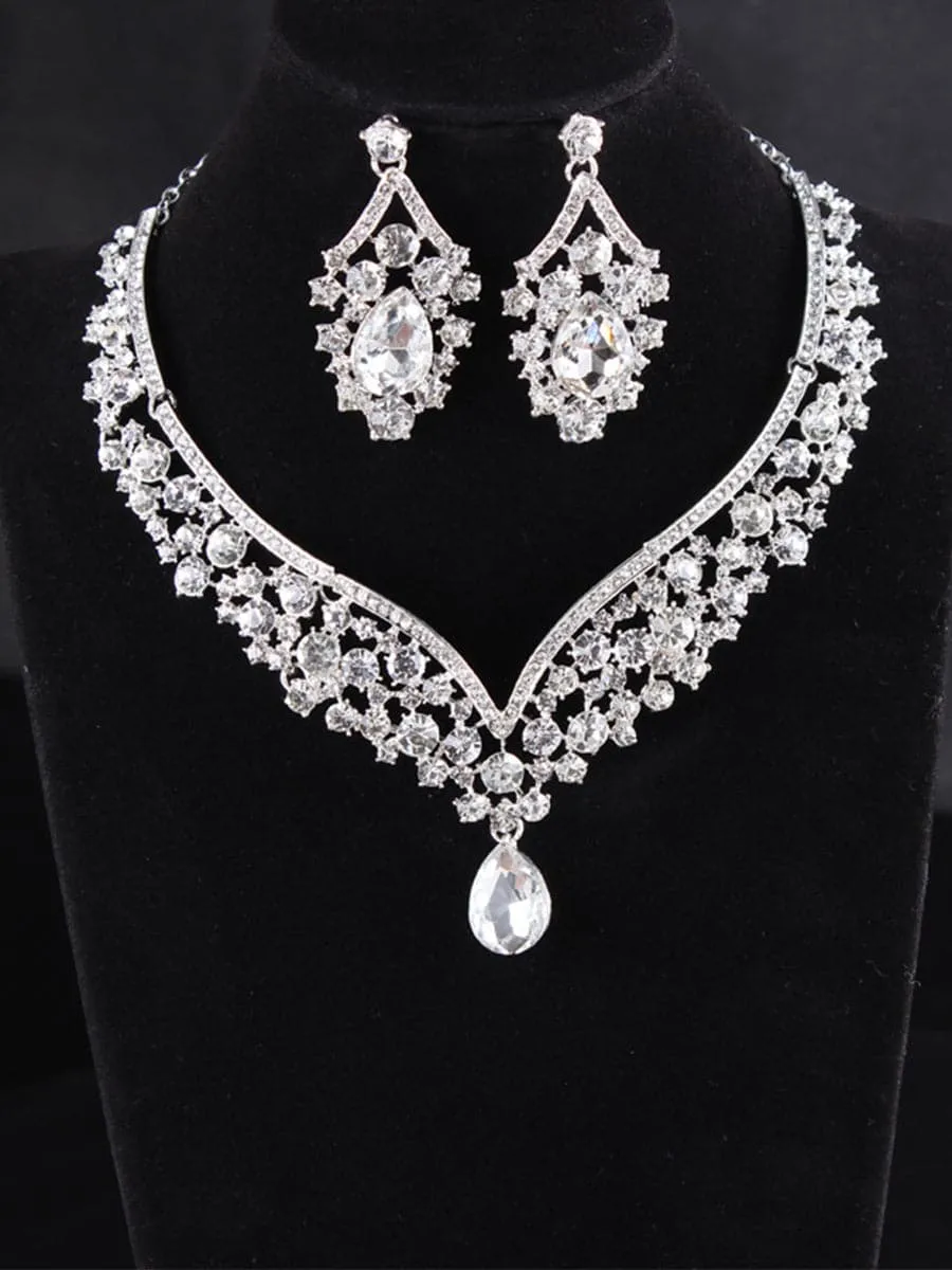 Missord Inlay Pear Cut Stone Cutout Necklace Earring Set MRL1725