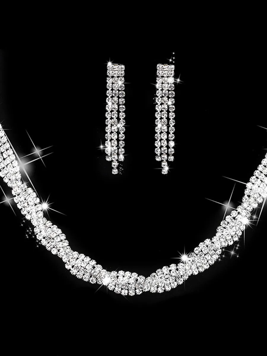 Missord Rhinestone Claw Chain Wrap Necklace Earring Set MRL1024