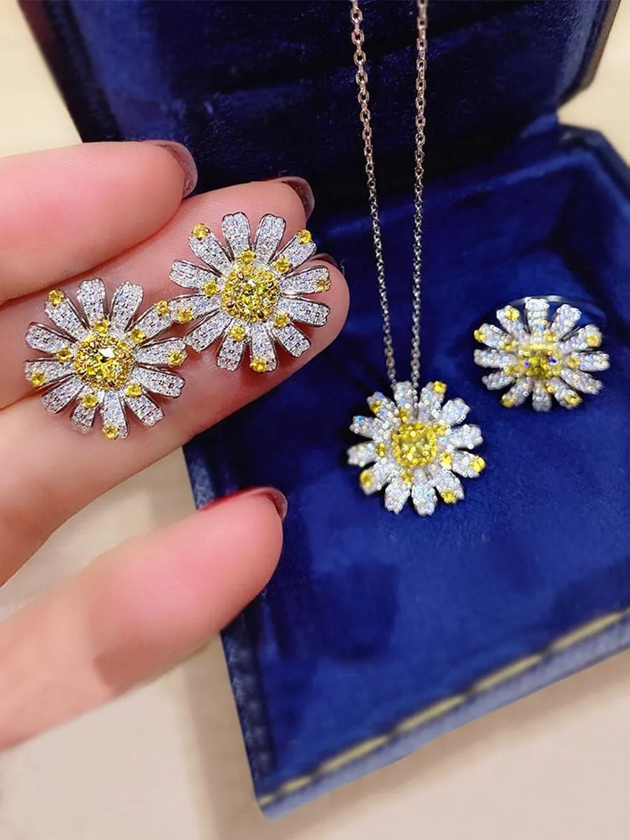 Missord Round Cut Sun Flower S925 Silver Pendant Necklace MRL1015