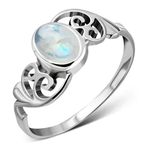 Om Rainbow Moonstone Sterling Silver Ring