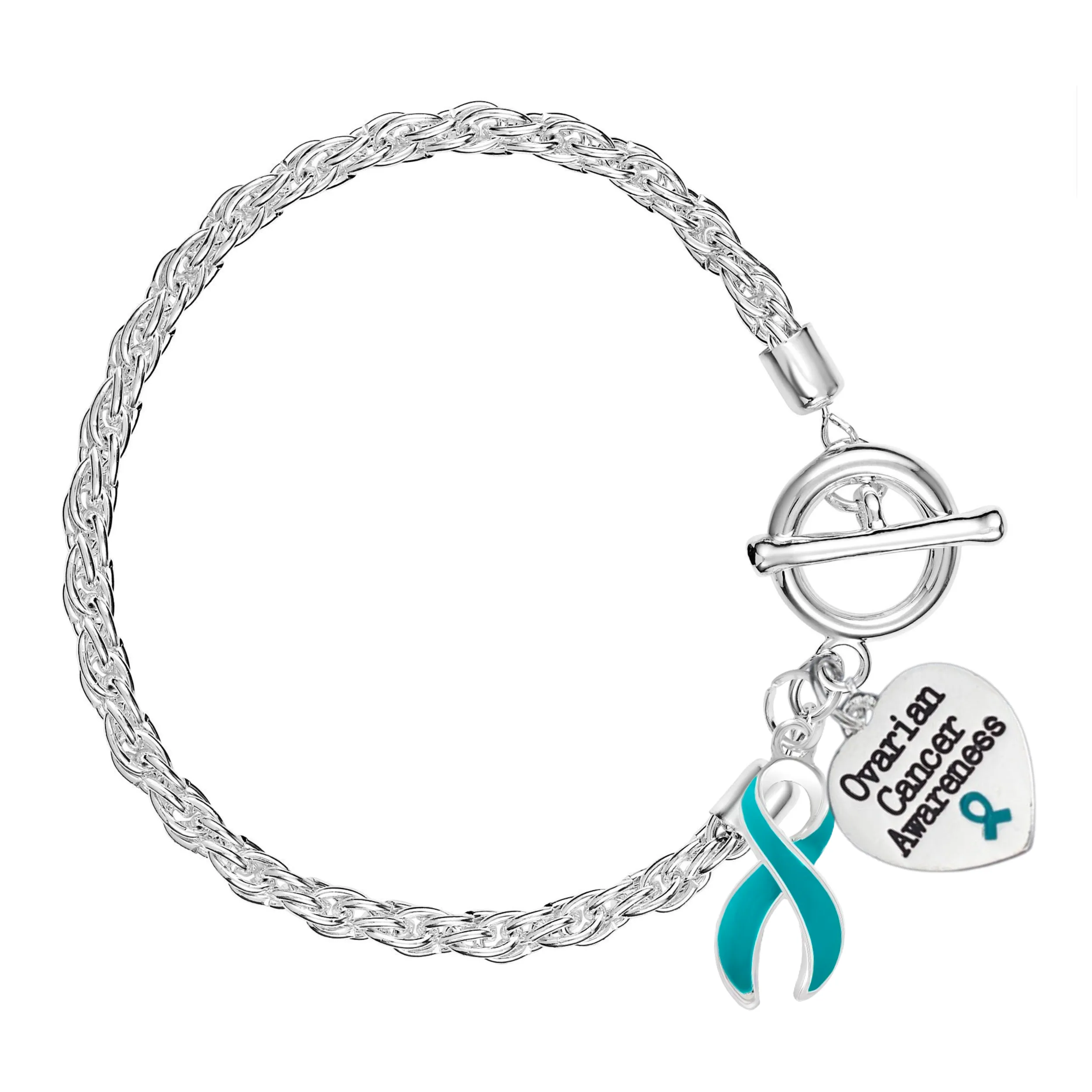 Ovarian Cancer Heart Charm Rope Bracelets