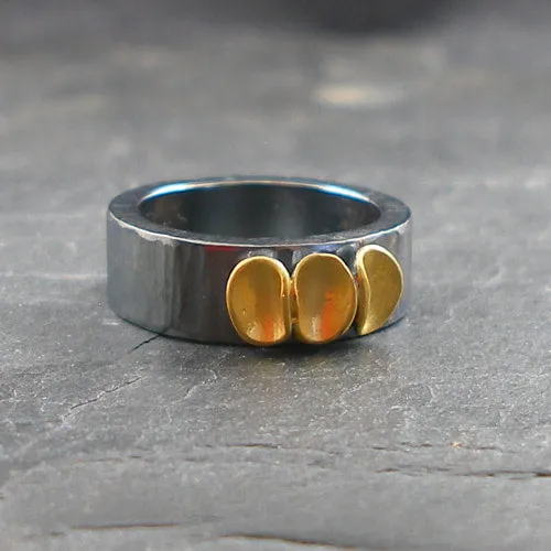 Oxidised Silver and Gold Leaf Ring