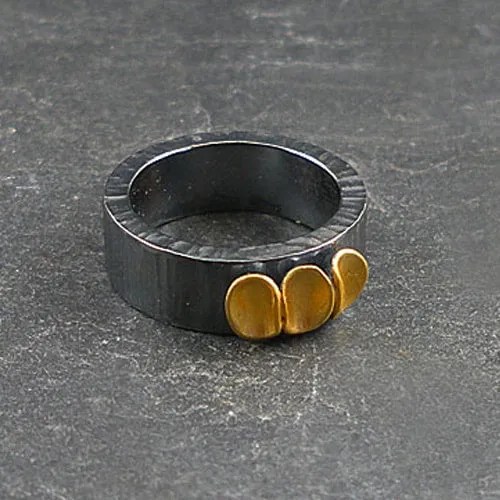 Oxidised Silver and Gold Leaf Ring