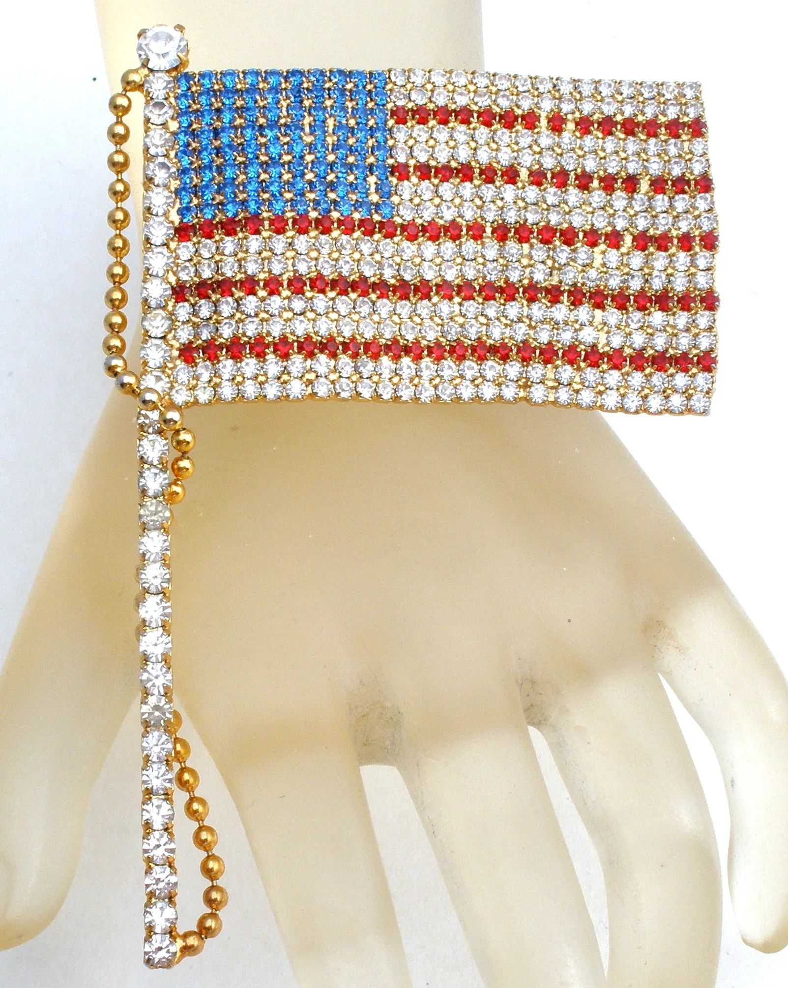 Patriotic Flag Rhinstone Brooch Pin