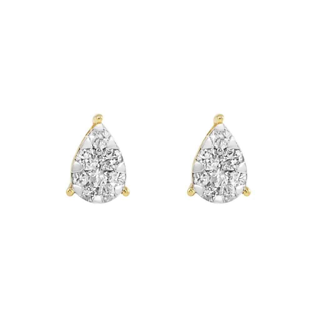 Pear Stud Illusion Diamond Earrings .39cttw 10K Yellow Gold