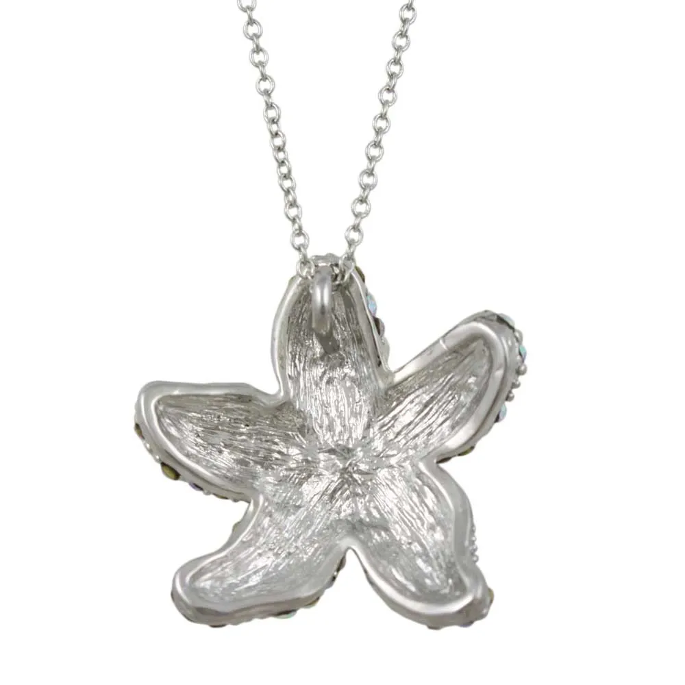 Pearls and Crystals Starfish Pendant on Silver-tone Chain - PT337P