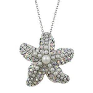 Pearls and Crystals Starfish Pendant on Silver-tone Chain - PT337P