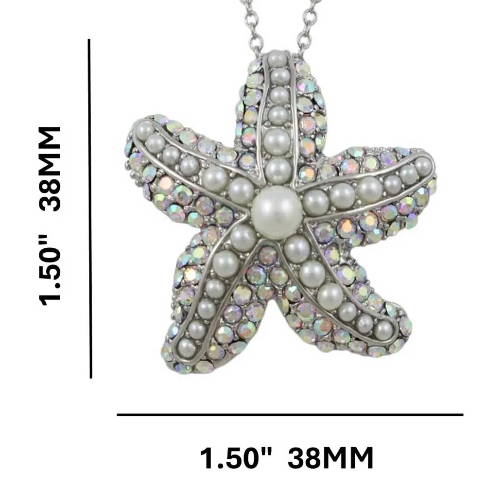 Pearls and Crystals Starfish Pendant on Silver-tone Chain - PT337P