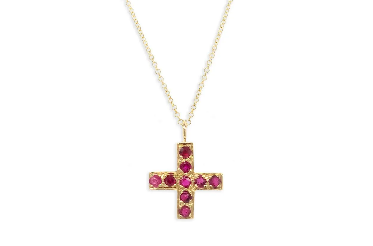 Pendant 14kt Gold & Gemstones Small Cross