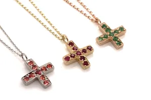 Pendant 14kt Gold & Gemstones Small Cross