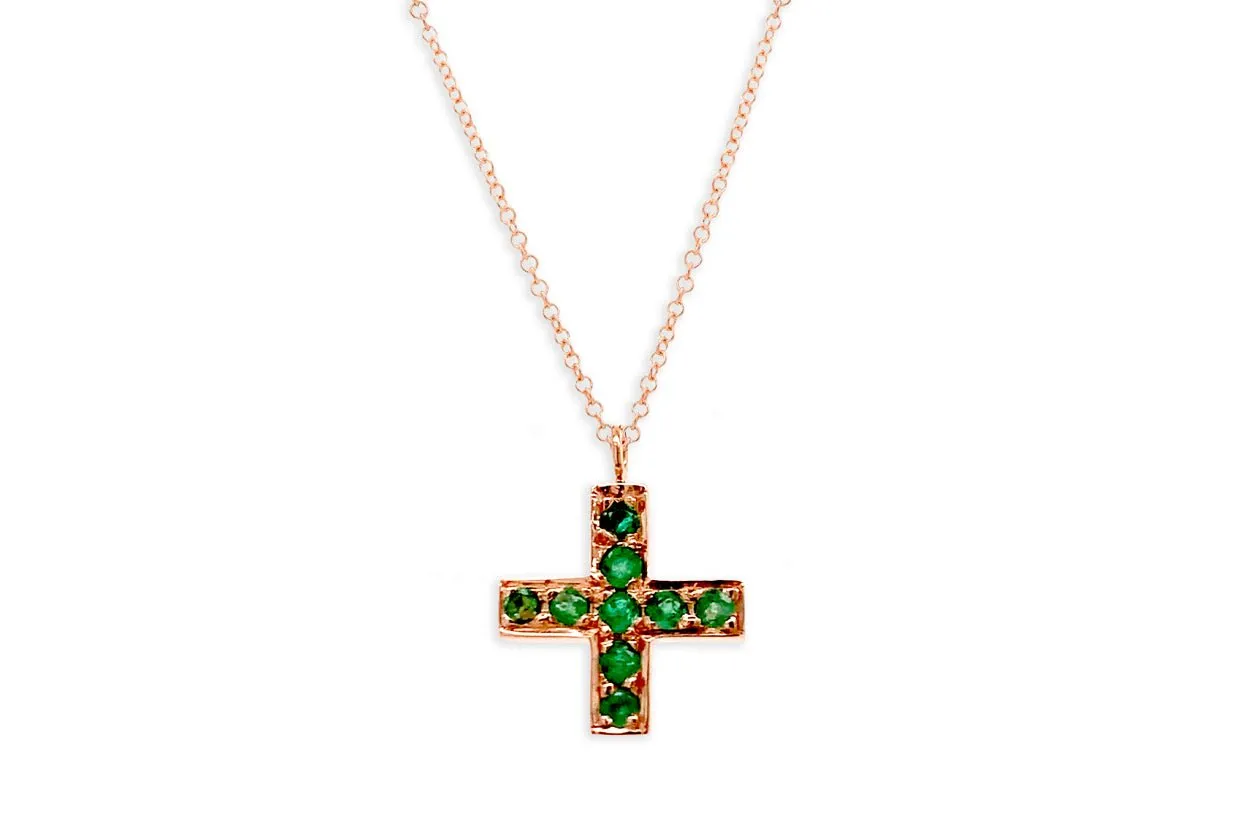 Pendant 14kt Gold & Gemstones Small Cross