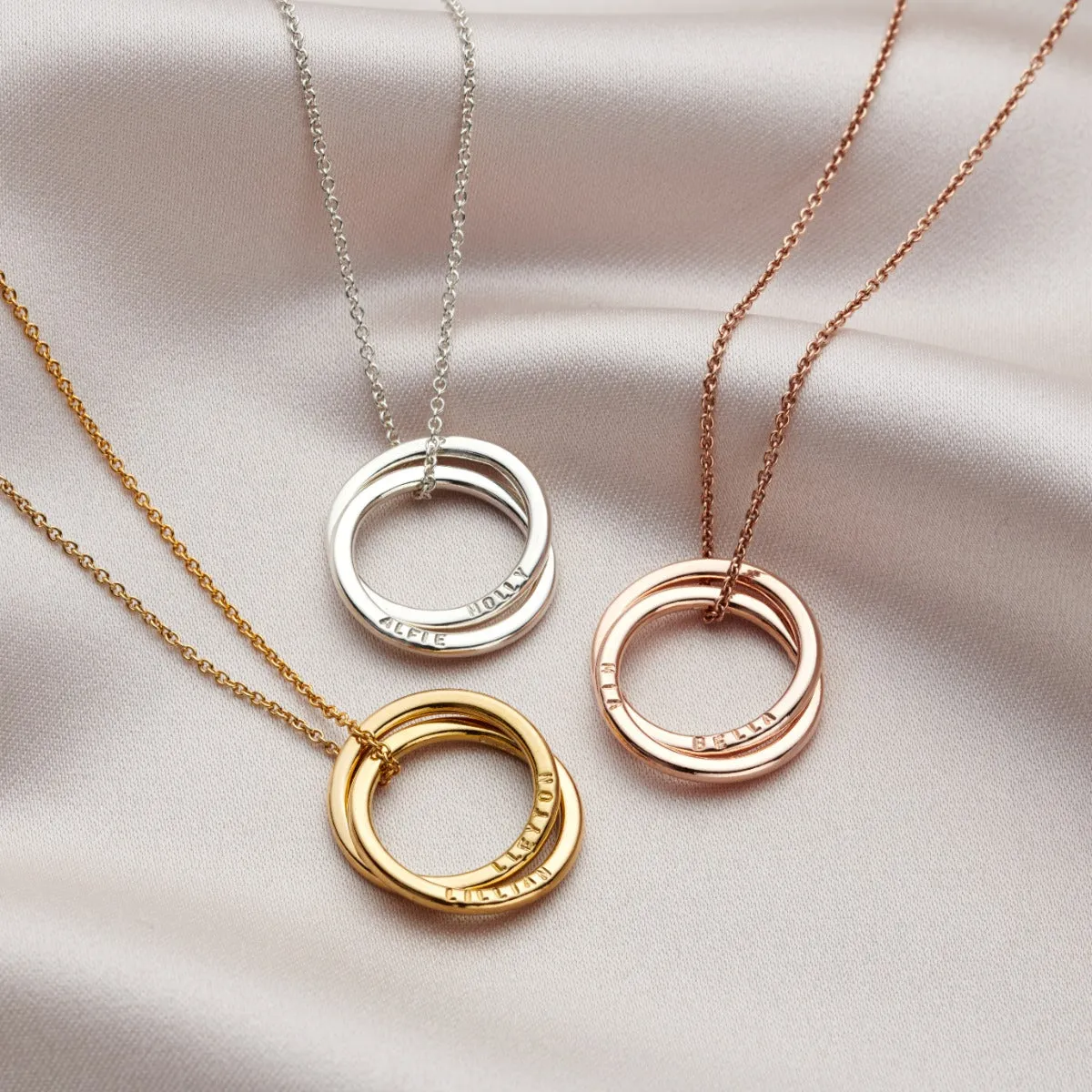 Personalised 9ct Gold Two Ring Russian Necklace