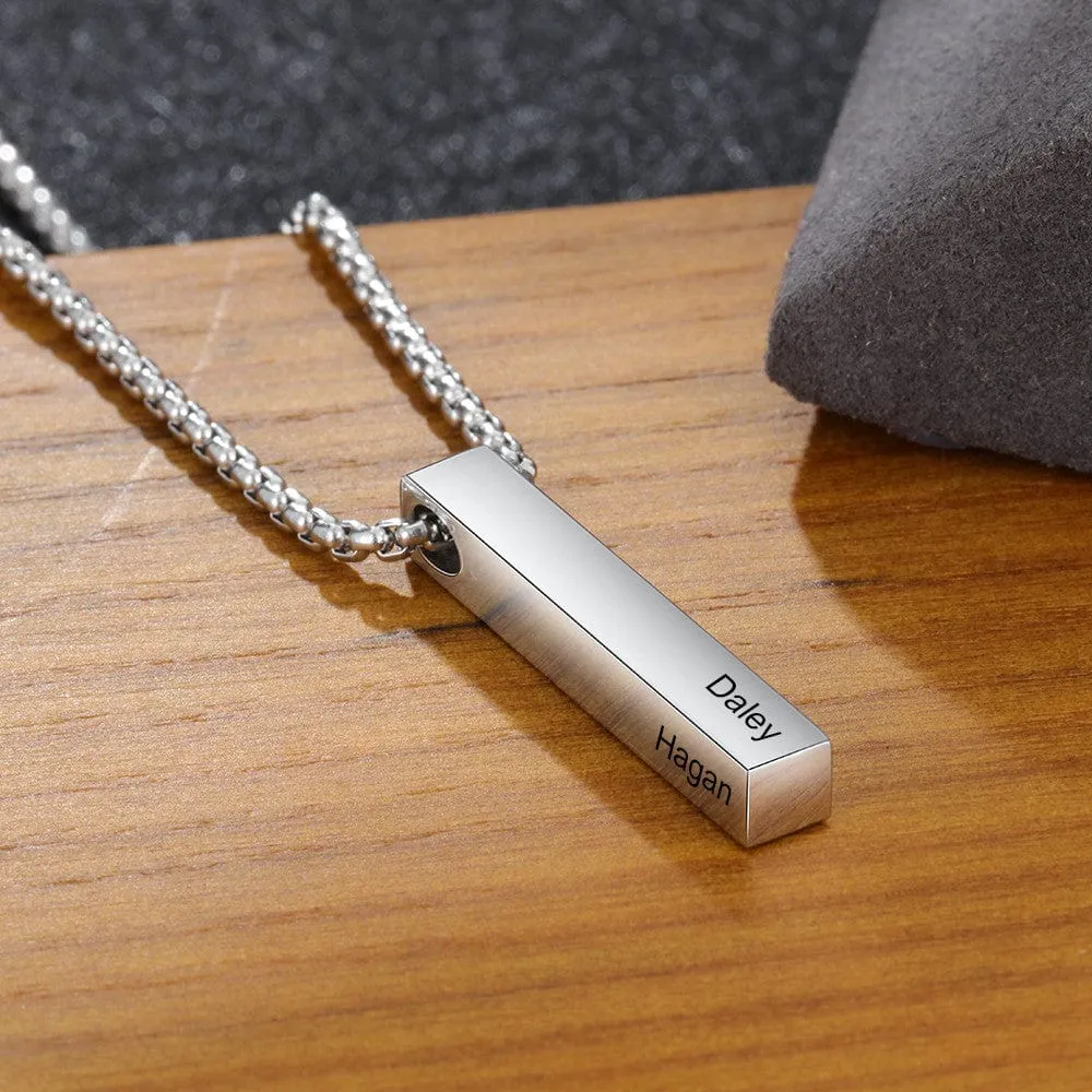 Personalized Stainless Steal Vertical Bar Necklace with 4 names