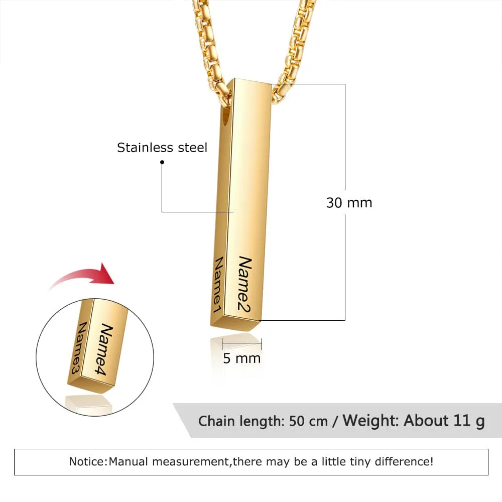 Personalized Stainless Steal Vertical Bar Necklace with 4 names