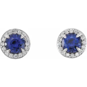 Platinum 4.5 mm Lab-Grown Blue Sapphire & 1/6 CTW Natural Diamond Earrings