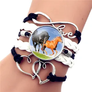 "Frolic" Leather Infinity Horse Wrap Bangle Bracelet