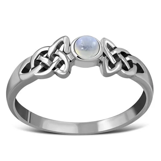 Rainbow Moonstone Cab Celtic Silver Ring