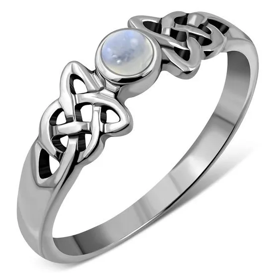 Rainbow Moonstone Cab Celtic Silver Ring