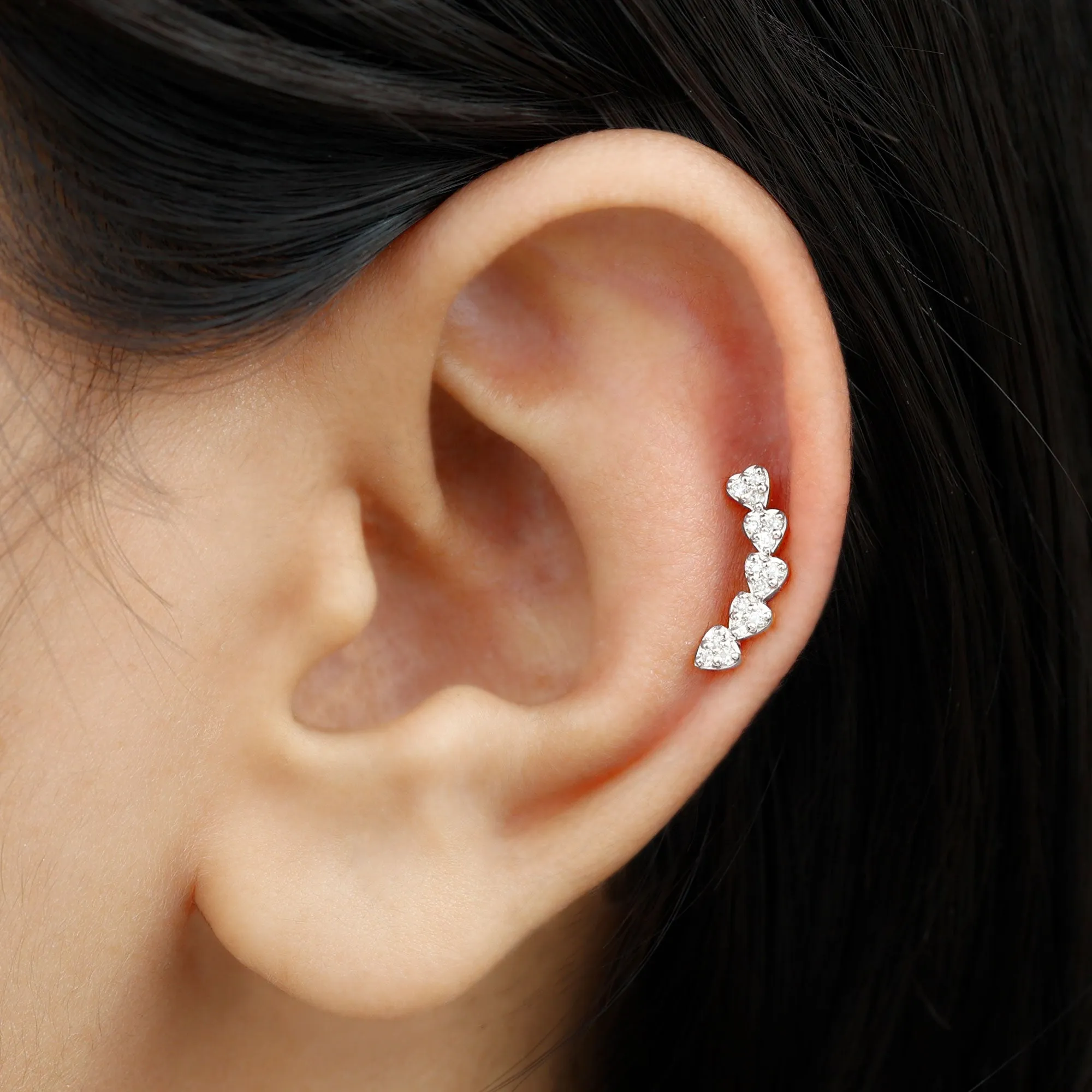 Real Diamond Heart Crawler Earring for Helix Piercing