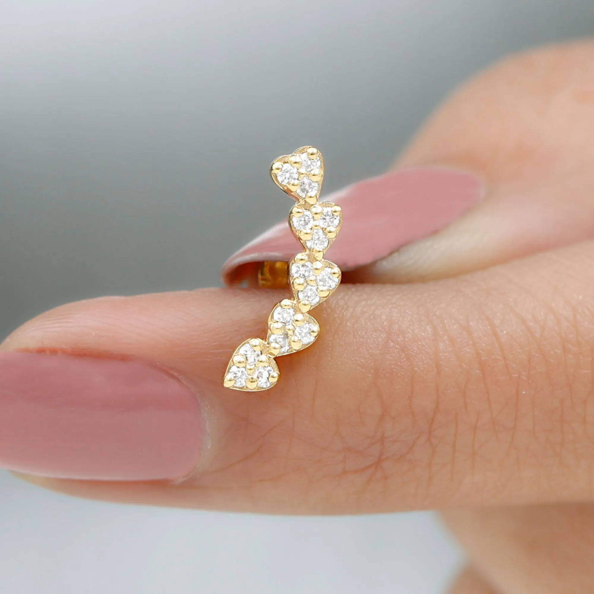 Real Diamond Heart Crawler Earring for Helix Piercing