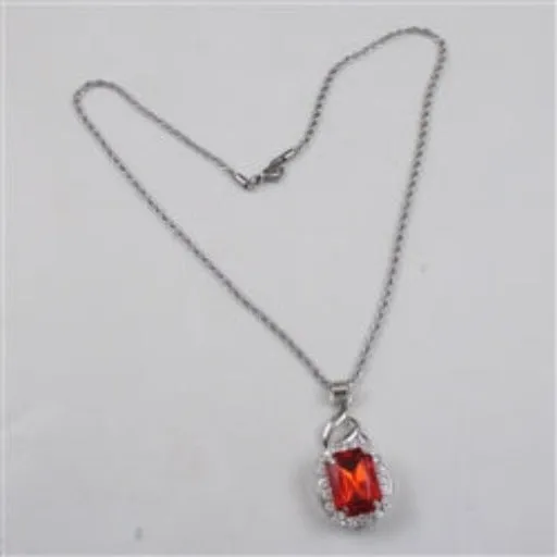 Red Crystal & Rhinestone Pendant Necklace