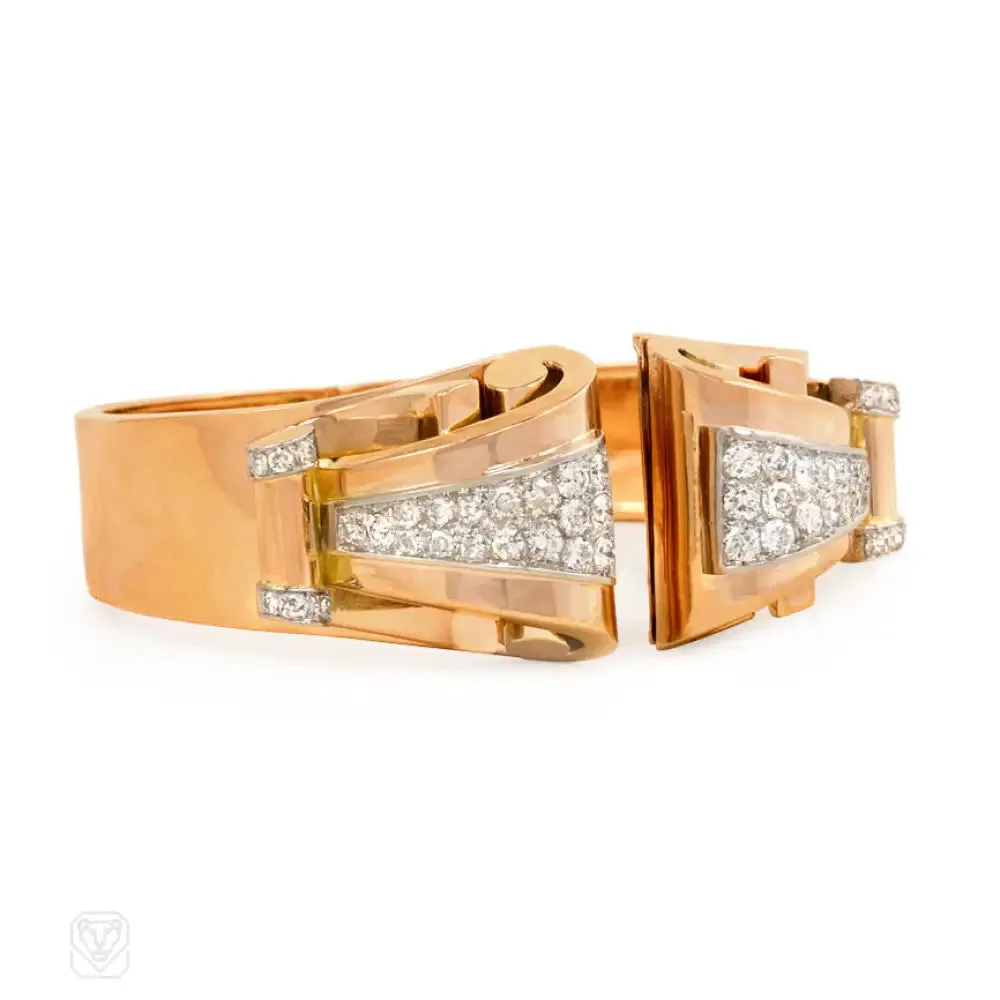 Retro rose gold and diamond bracelet with removable clips, France