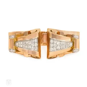 Retro rose gold and diamond bracelet with removable clips, France