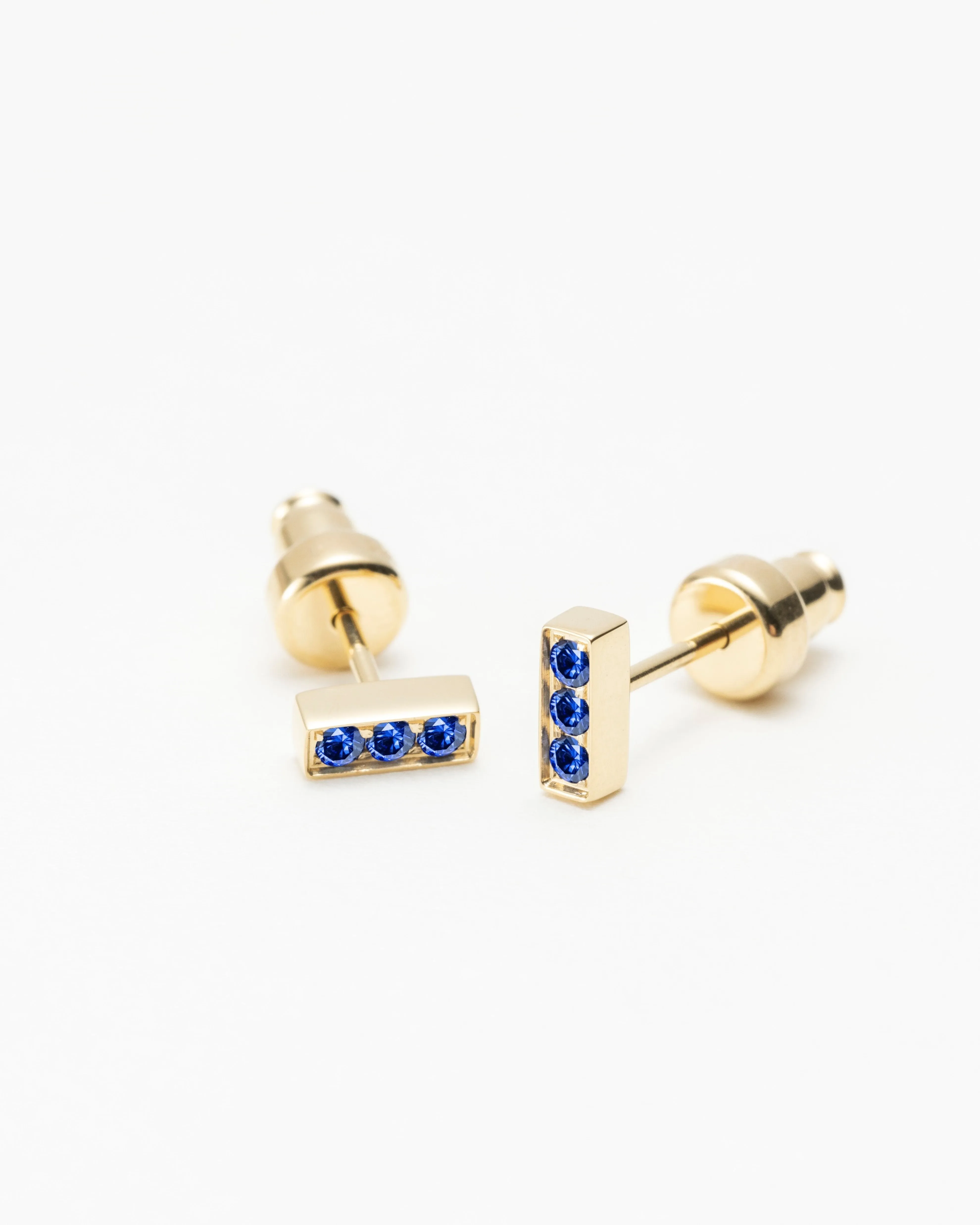 Rhea Blue Sapphire Bar Studs