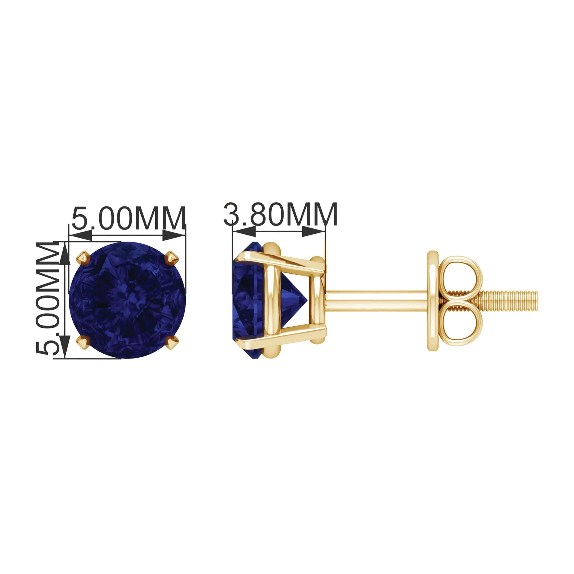 Round Created Blue Sapphire Solitaire Stud Earrings in Claw Setting