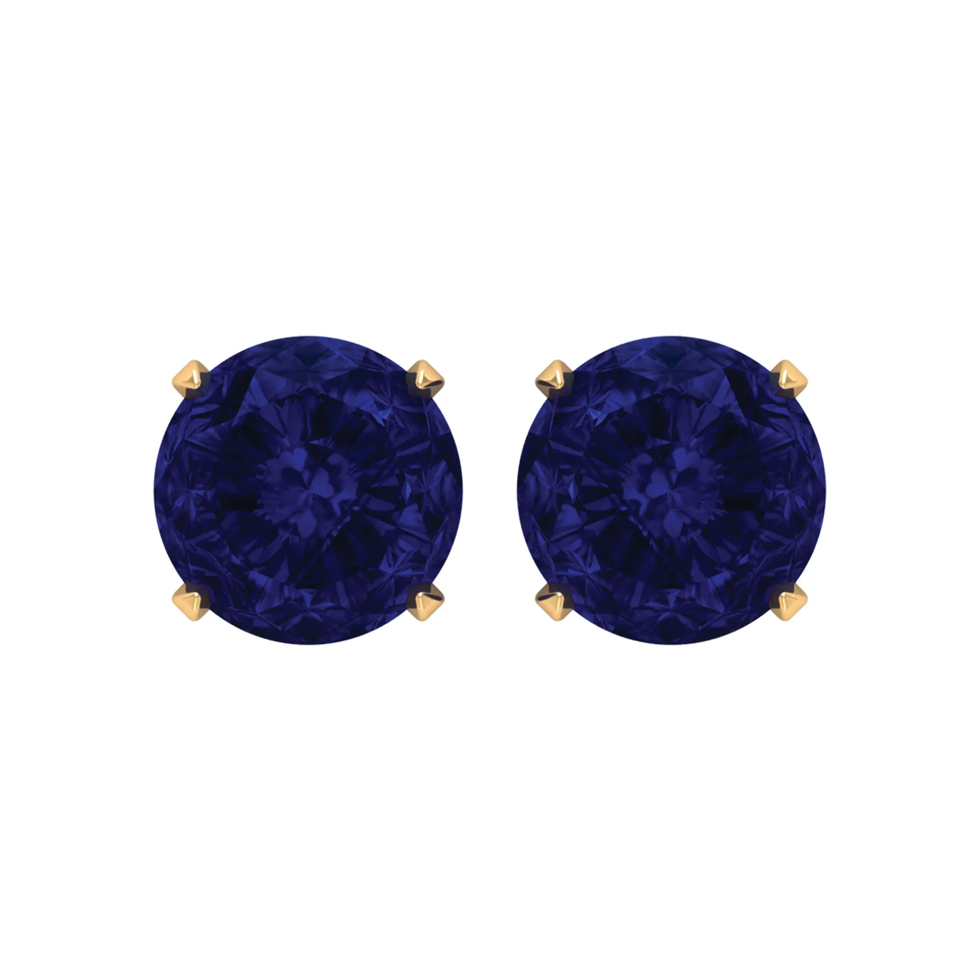 Round Created Blue Sapphire Solitaire Stud Earrings in Claw Setting