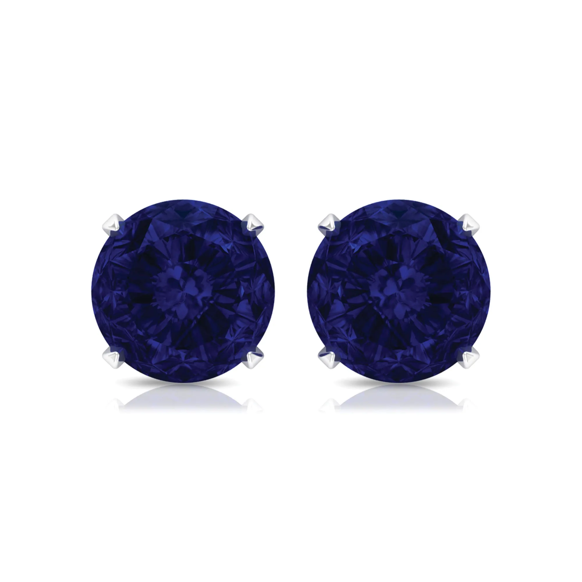 Round Created Blue Sapphire Solitaire Stud Earrings in Claw Setting