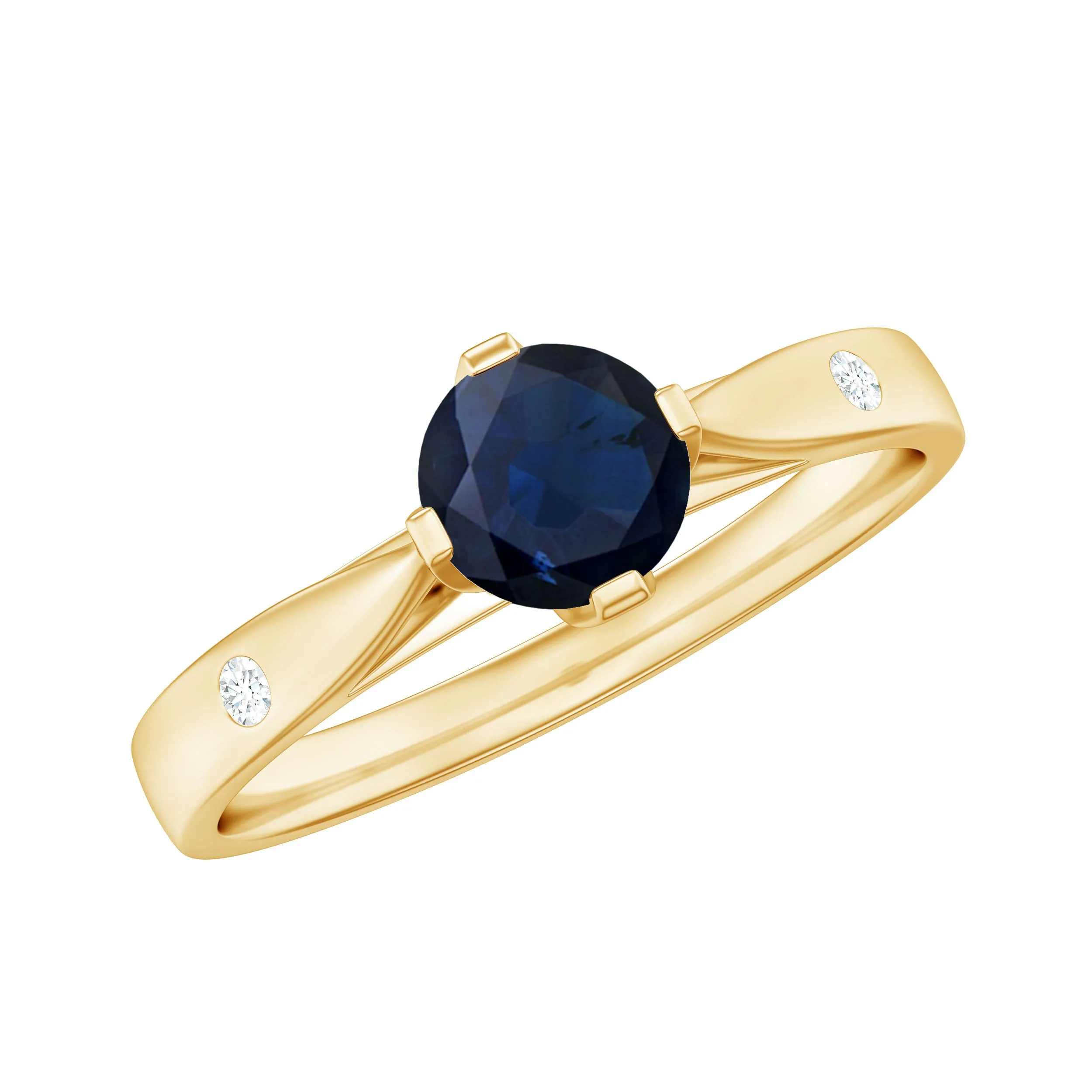 Round Solitaire Blue Sapphire Promise Ring with Diamond