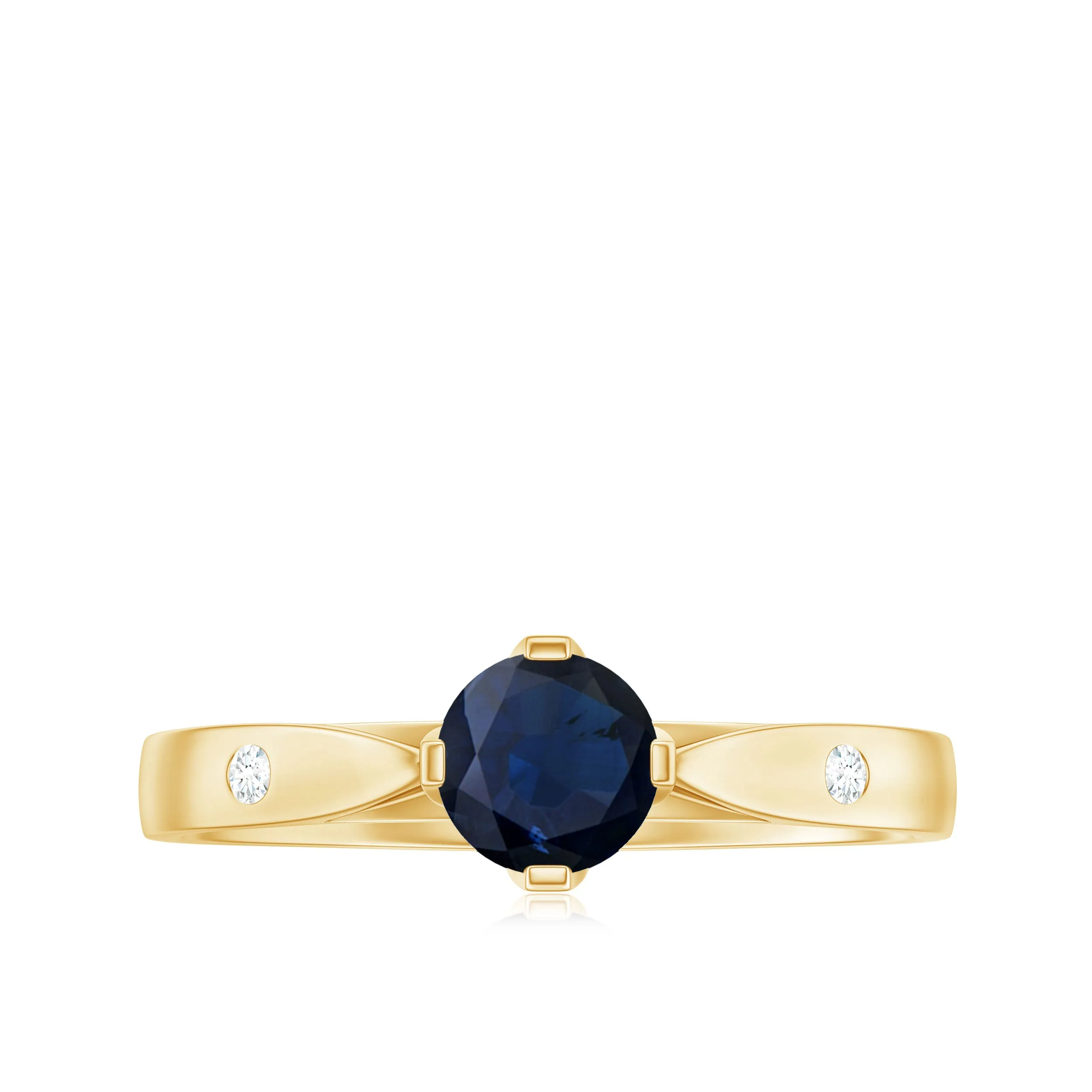 Round Solitaire Blue Sapphire Promise Ring with Diamond