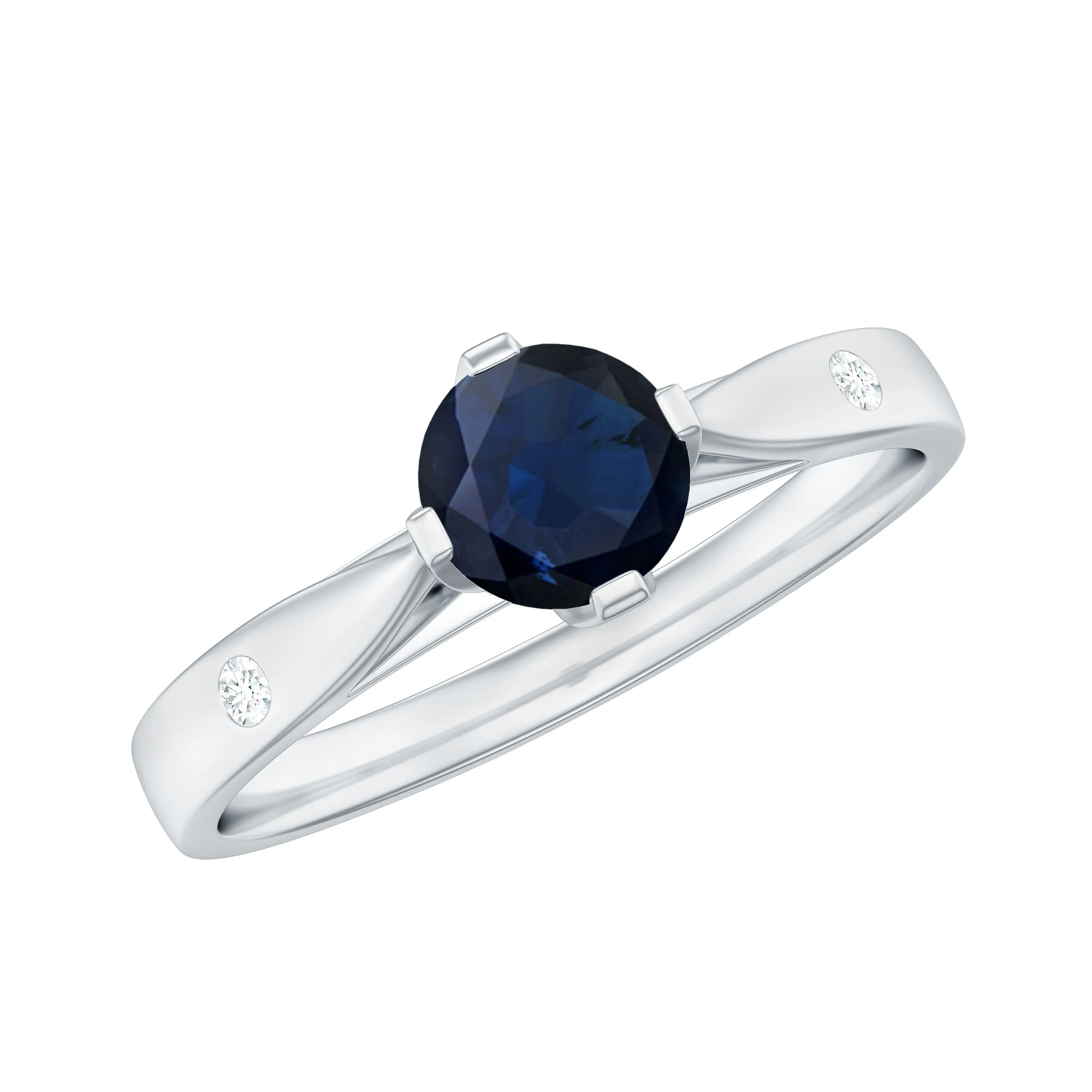 Round Solitaire Blue Sapphire Promise Ring with Diamond