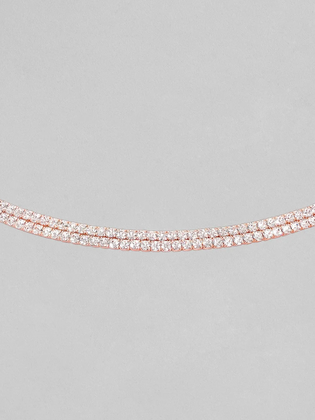 Rubans 18K Rose Gold plated Crystal Zirconia Studded Double layer Choker Necklace