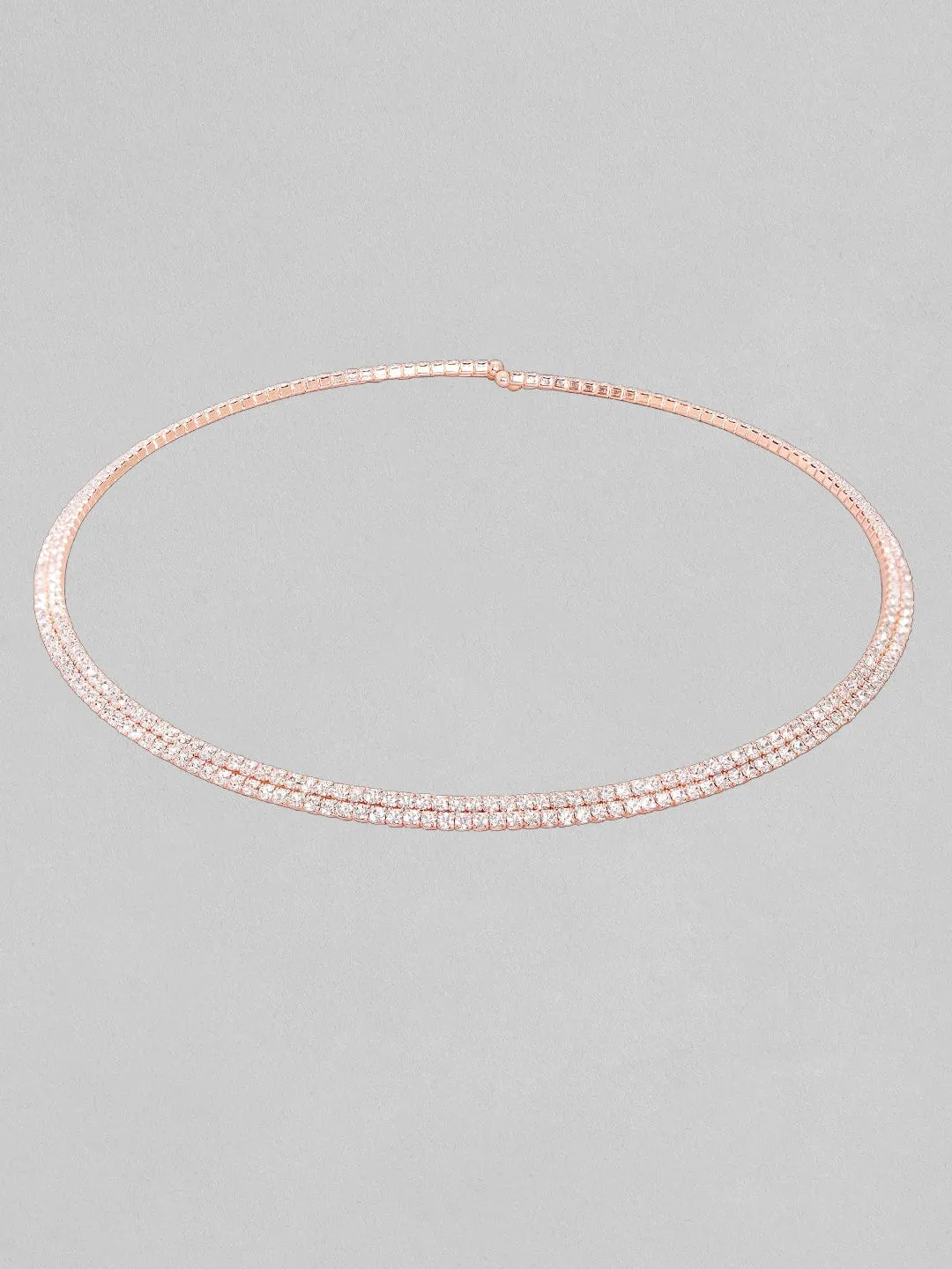 Rubans 18K Rose Gold plated Crystal Zirconia Studded Double layer Choker Necklace