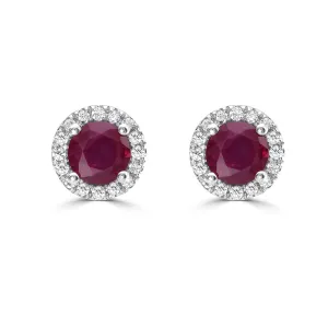 Ruby and Diamond Halo Martini Stud Earrings