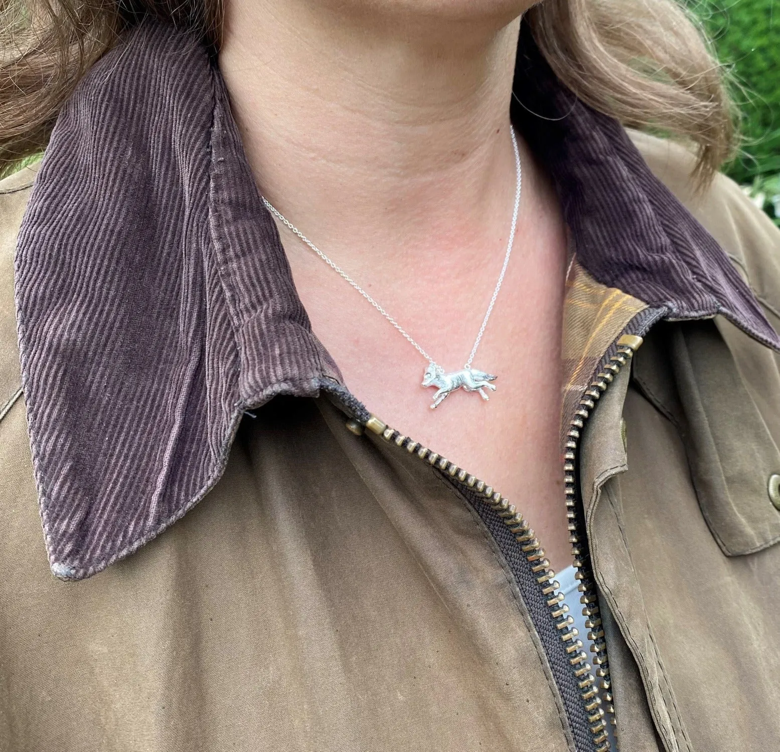 Running Fox Sterling Silver Necklace