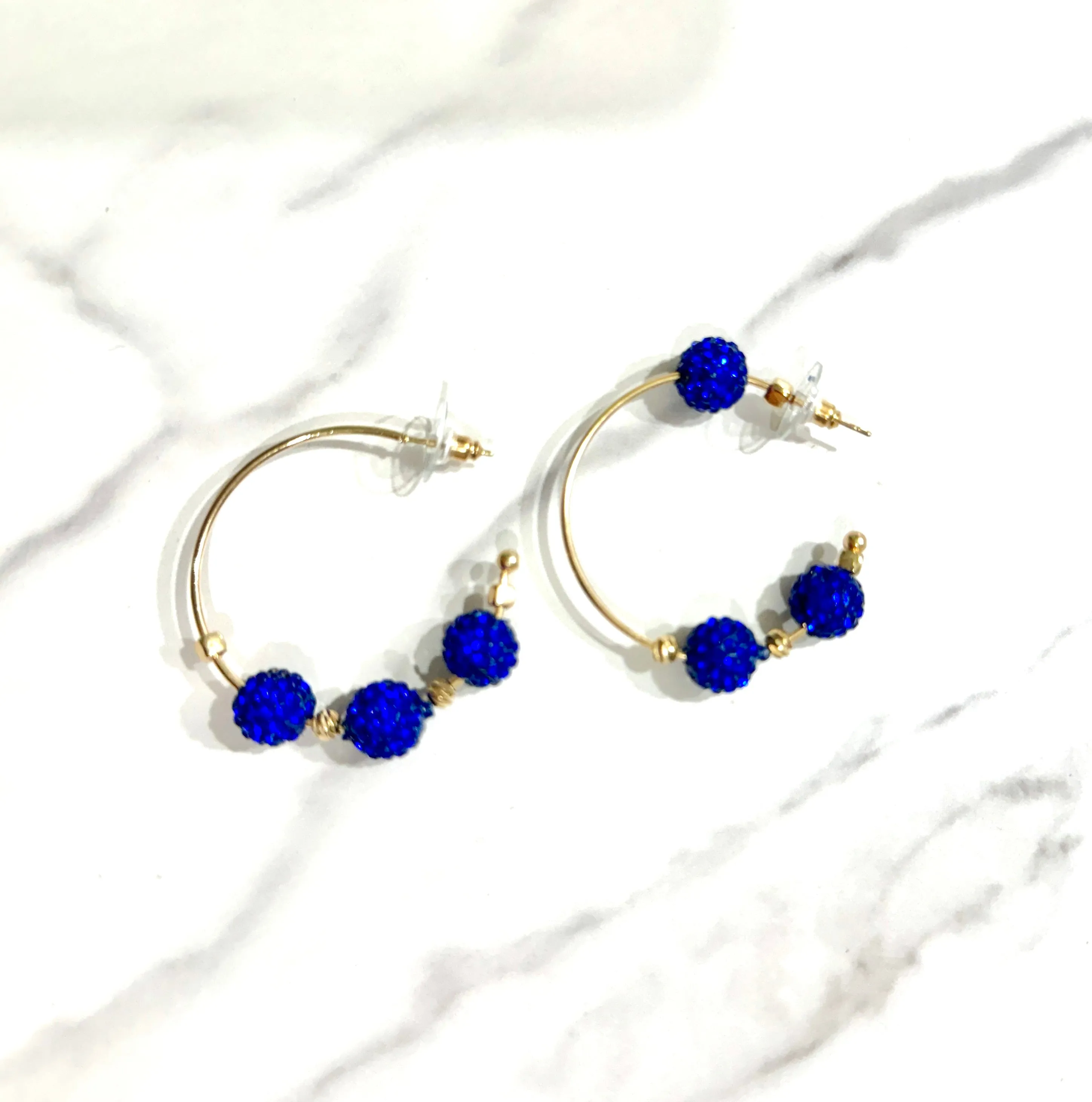 Sapphire and Gold Fireworks Show Beaded Hoop Earrings