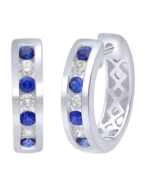 Sapphire Earrings - 10ct White Gold Sapphire & Diamond Hoop Earrings - 784302