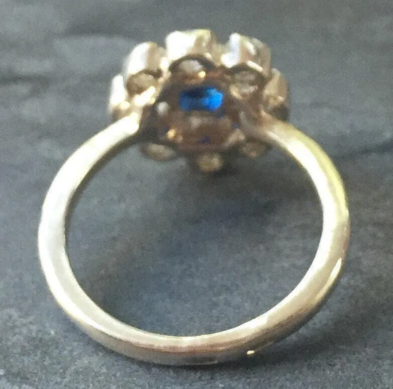 Sapphire Flower Ring - Diamond Silver Ring - Vintage Sapphire Ring