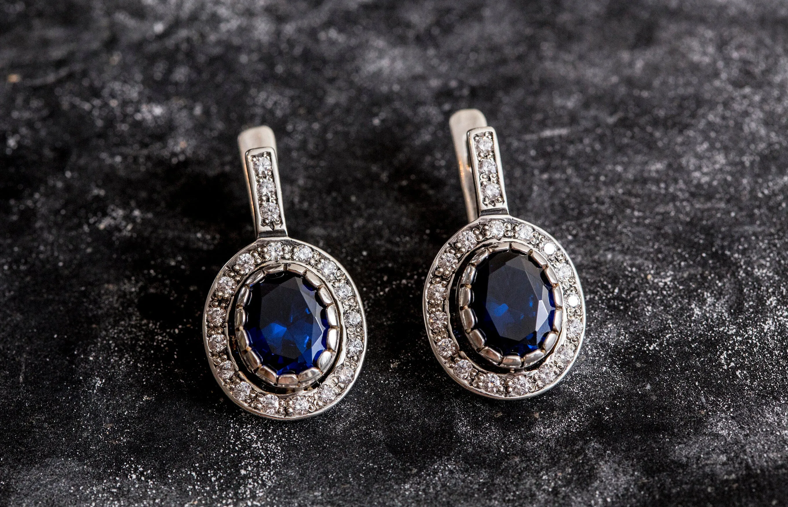 Sapphire Victorian Earrings - Vintage Sapphire Earrings - Blue Statement Earrings