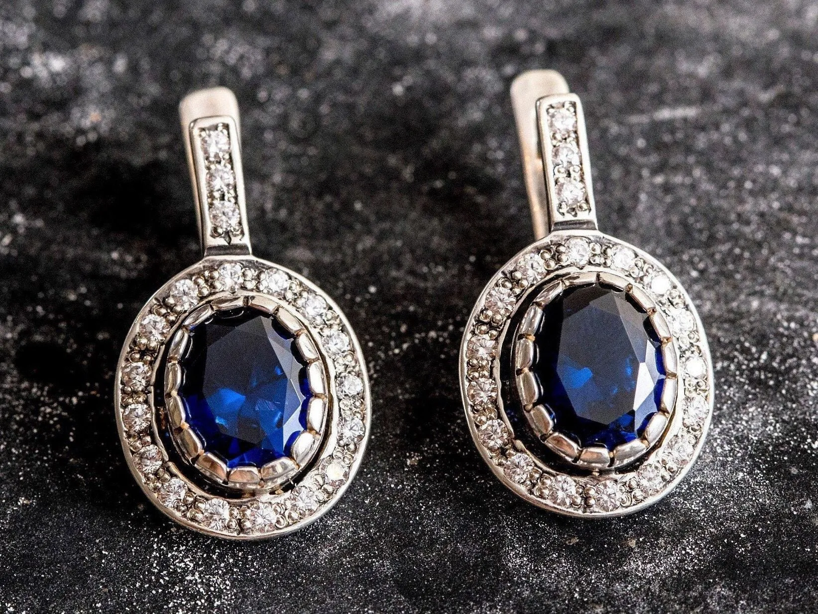 Sapphire Victorian Earrings - Vintage Sapphire Earrings - Blue Statement Earrings