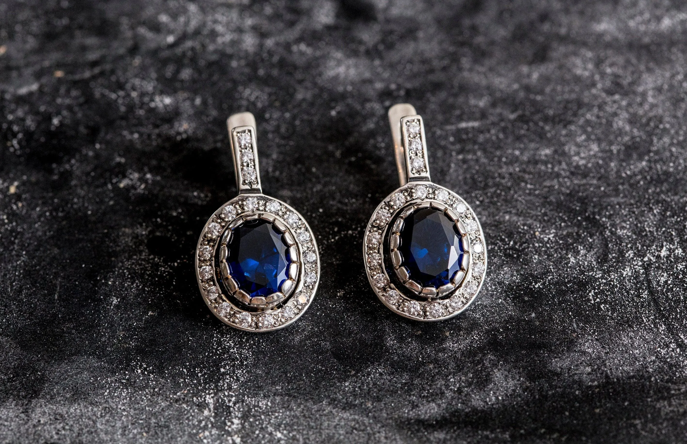 Sapphire Victorian Earrings - Vintage Sapphire Earrings - Blue Statement Earrings