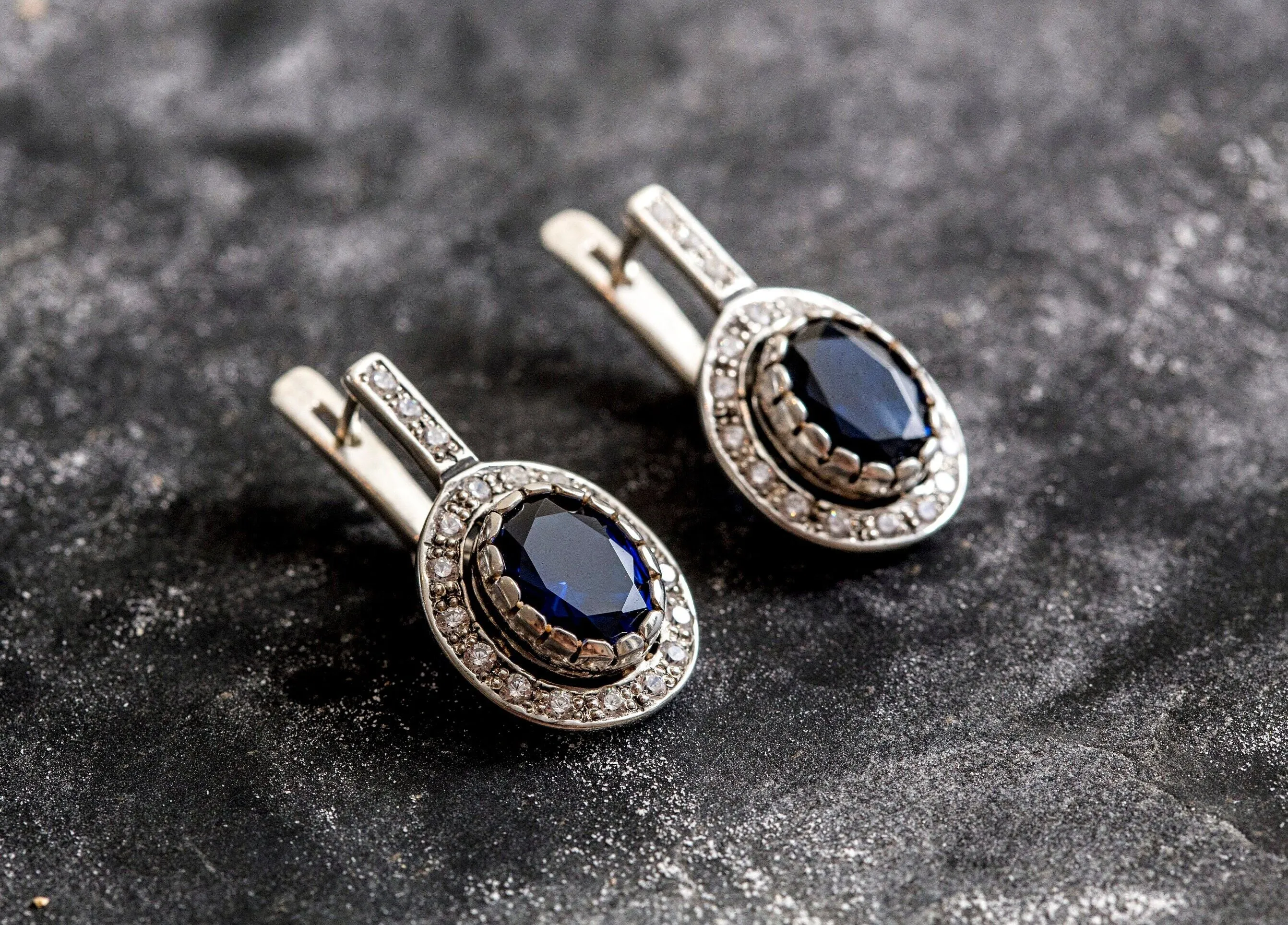 Sapphire Victorian Earrings - Vintage Sapphire Earrings - Blue Statement Earrings