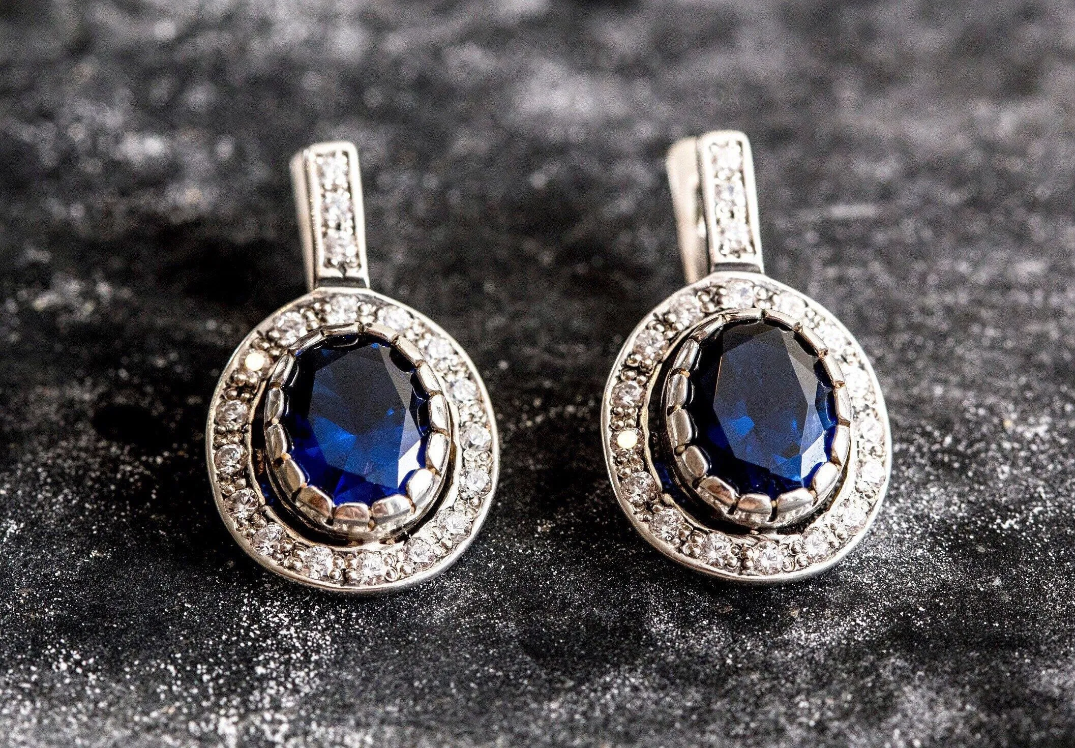 Sapphire Victorian Earrings - Vintage Sapphire Earrings - Blue Statement Earrings