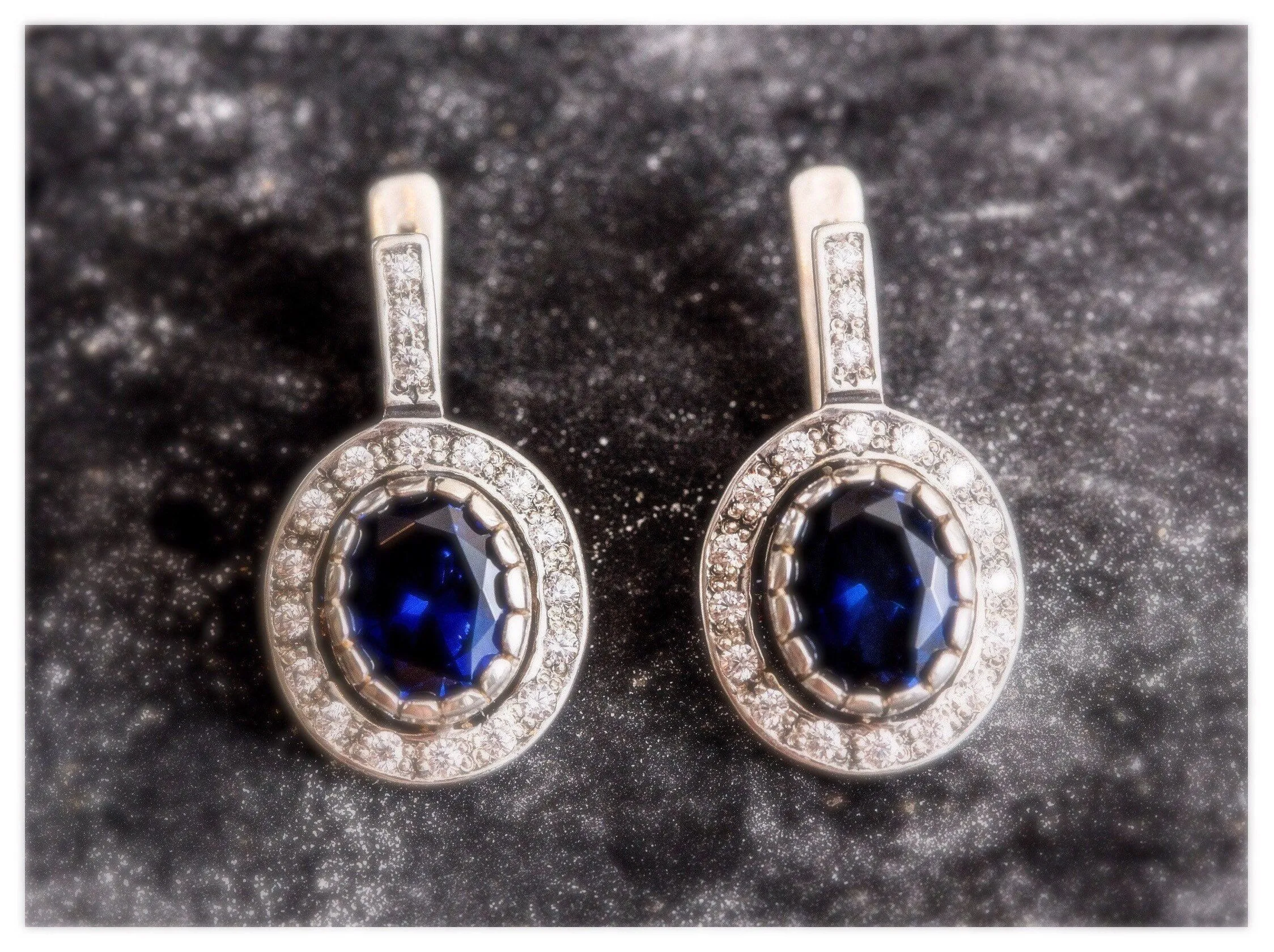 Sapphire Victorian Earrings - Vintage Sapphire Earrings - Blue Statement Earrings