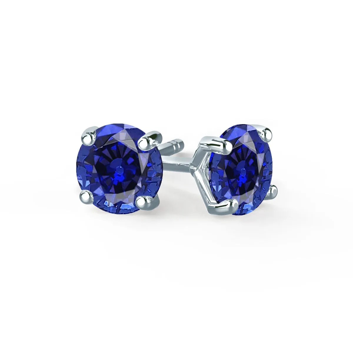 SENA - Round Blue Sapphire 950 Platinum Stud Earrings