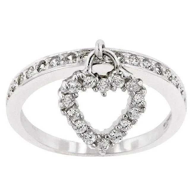 Silver and CZ Heart Charm Ring